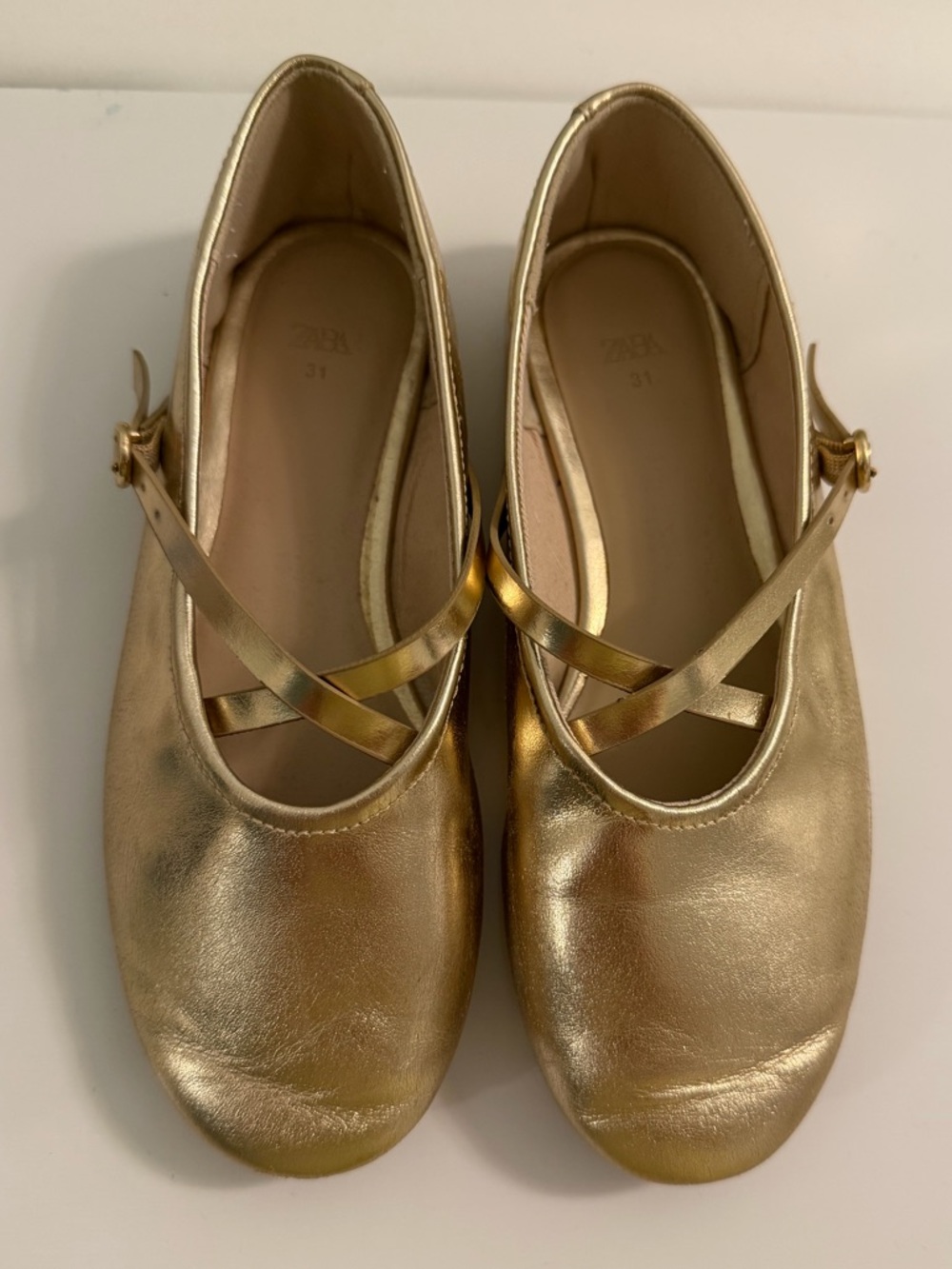 Girls Zara Metallic Gold Crisscross Strap Flats